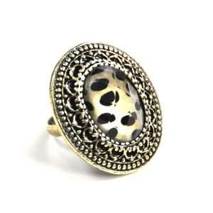  Vintage tone dark leopard ellipse adjustable ring Retro jewelry 