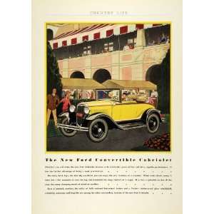 1933 Ad Antique Yellow Ford Convertible Cabriolet Car 