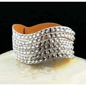 Swarovski Crystal Rhinestone Leather Diamente Bangle Bracelet white 6 