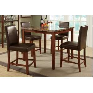  5pc Counter Height Dining Set with Marble Top in Brown 