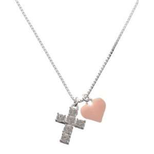    6 Stone Cross   Crystal and Pink Heart Charm Necklace Jewelry