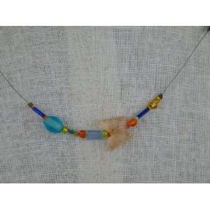  Aqua Butterfly Irridescent Bead Necklace NEW 2263 