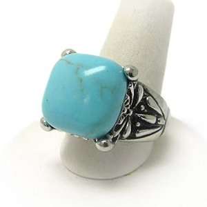  Silvertone Turquoise Stone Stretch Fashion Ring Jewelry