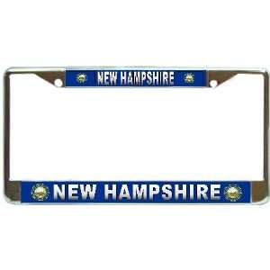 New Hampshire Nh State Flag Chrome Metal License Plate Frame Holder
