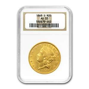  1868 S $20 Gold Liberty Double Eagle AU 53 NGC Toys 