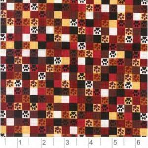45 Wide Crossword Puzzle Paw Prints Rust/Butter/Black Fabric By The 
