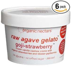 Organic Nectars Raw Agave Gelato, Goji Strawberry, 8 Ounce Cups (Pack 