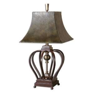   Lamp In Mahogany Toned Metal w/ Bronze Metal Accents