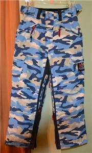 WORLD INDUSTRIES BLUE TAN SNOW SKI SNOWBOARD CAMOUFLAGE PANTS YOUTH 