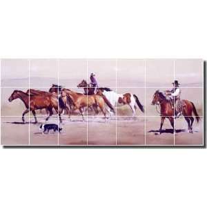 Western Cowboys Ceramic Tile Mural Backsplash 29.75 x 12.75   Three 