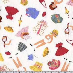  45 Wide Vintage Paper Dolls White Fabric By The Yard 