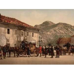  Vintage Travel Poster   Arrival of the post Cetinje Montenegro 