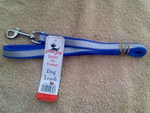Blue Nylon Dog Leash w/ reflective safety stripe 4ft  
