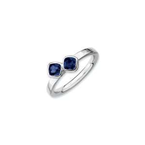    SS Stackable Double Cushion Cut Cr. Sapphire Ring, Size 8 Jewelry