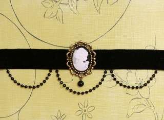   Cameo Antique Choker Gothic Black Necklace Goth handmade Jewelry