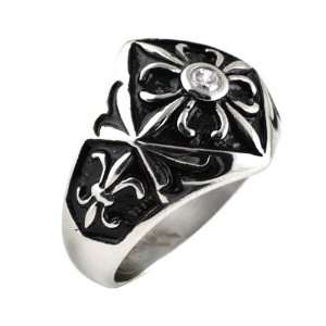  Mens Stainless Steel Fleur De Lis CZ Ring Size 13 Jewelry