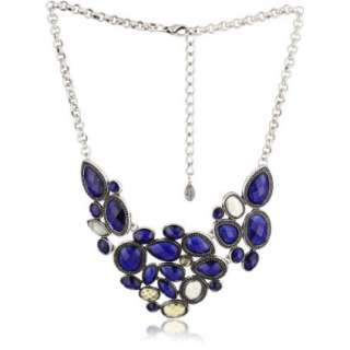 Sparkling Sage Jewel Jeweled Silver Tone Bib Necklace   designer 