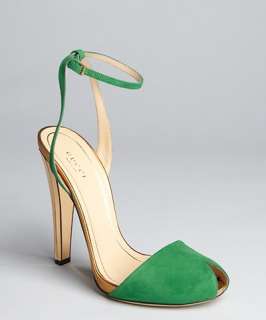 Gucci emerald suede Delphine ankle strep mirrored heel sandal