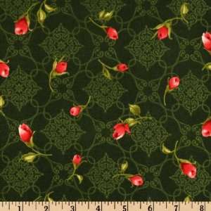  44 Wide Roses Buds Green Fabric By The Yard Arts 