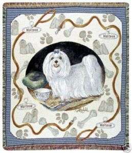 Maltese Dog Tapestry Throw Blanket & Pillow Gift Set  