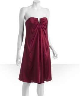 Nicole Miller ruby red charmeuse strapless draped dress   up 
