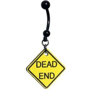  Yellow Dead End Warning Sign Belly Ring Jewelry