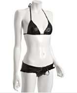 style #307390601 black shiny textured nylon Giselle ruffle bikini