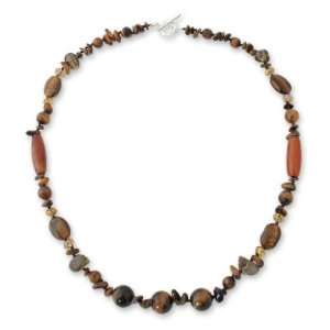   eye and carnelian long beaded necklace, Exotic Chiang Mai Jewelry