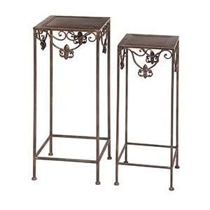    Set of Two Unique Metal Outdoor Plant Stands