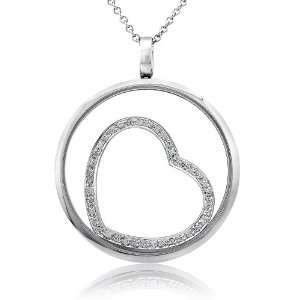 40cttw. Open Heart pendant with round diamonds in a circle 14K white 
