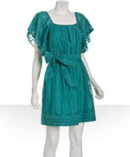 Shoshanna turquoise cotton silk woven dot jacquard dress   up 