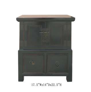 Black Chinese Solid Elm Wood Nightstand End Table WK2048  