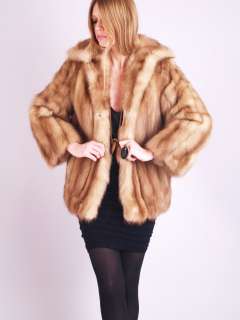 Vtg GOLDEN 100% RUSSIAN SABLE Fur Dress HUGE COLLAR Fox Mink Jacket 