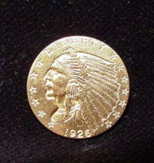 1926 Indian Head GOLD Quarter Eagle $2.50 Coin EXTRA FINE  