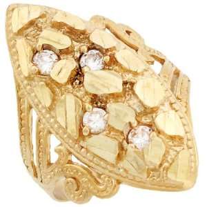    10k Solid Yellow Gold Nugget Diamond Cut CZ Filigree Ring Jewelry