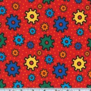 44 Wide Nuts & Robolts Sprockets Polka Dot Red Fabric By 