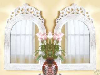 Two (2) white wood frame arch top French wall mirrors  