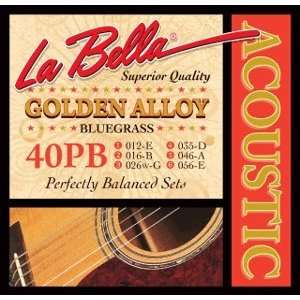 La Bella Acoustic Guitar Golden Alloy Bluegrass, .012   .056, 40PB