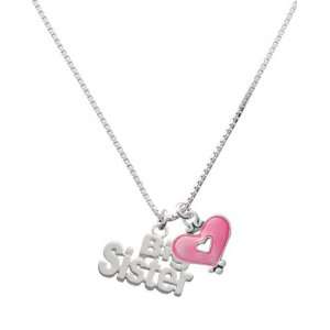  Silver Big Sister and Trasnlucent Pink Heart Charm 