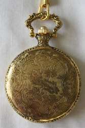 Classical Pocket Watch w Chain   Engraved Horses  
