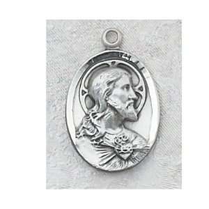 Sterling Silver Oval Catholic Sacred Heart of Jesus Devotional Medal 