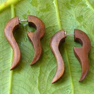 com Tribal organic wooden earrings fake gauges WOOD faux plugs tapers 