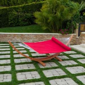  cantina arc wood hammock with jockey red sunbrella® bed 