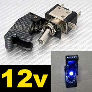 CARBON FIBER BLUE LIGHT LED AIRCRAFT TYPE TOGGLE SWITCH  