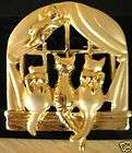 CAT Pin Cats In Window Curtain Signed A. J. Gold Plated Carded Gift 