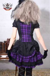   Aristocrat Lolita BJD Corset Cinch Lace Yolk Purple Check Bodice Dress