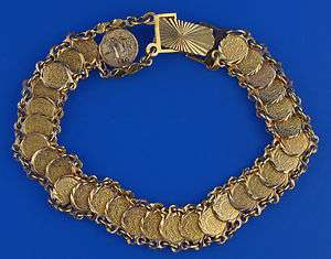 22K YELLOW GOLD ARABIC COIN BRACELET LEO SIGN CHARM 14K GOLD C.1970 