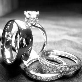 his and hers TITANIUM & STERLING SILVER wedding bridal matching 
