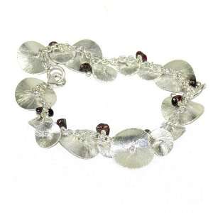   Collection Garnet and Brushed Sterling Silver Lily Pad Bracelet (7