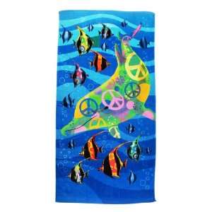  Peace Sign Dolphins Reactive Beach Towel 60 x 30